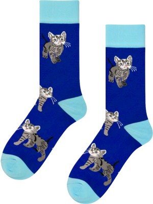 Carnaval Socks Sevimli Kedi Desenli Mavi Unisex Soket Çorap