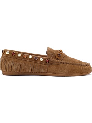 Derimod Kadın Camel Püsküllü Süet Deri Loafer 26PFD552210