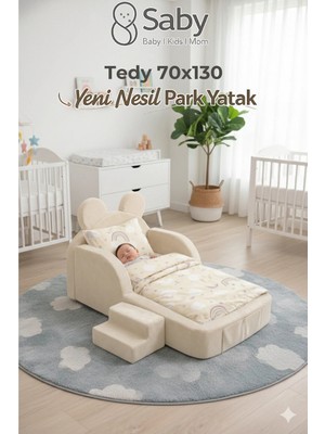 Saby Bebekler ve Çocuklar Için 70 x 130 Yataklı Tedy Modüler Sünger Oyun Parklı Beşik ve Park Yatak