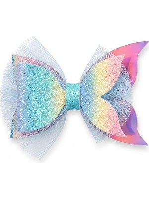 Tigea Accessories Işıltılı Glitter Tasarımlı Fiyonk Saç Tokası Açık Pembe Mavi