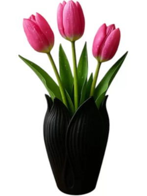 Tigea Accessories Lotus 3D Dekorati̇f Vazo 18 cm Siyah