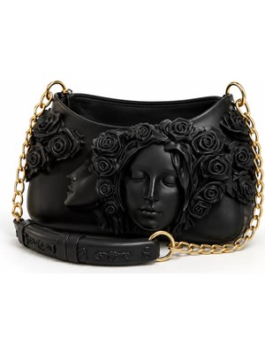 Tigea Accessories Blackrose Konsept 3D Üretim Iskandinav Tarz Kadın El Çantası Siyah