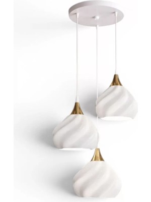 Tigea Accessories Pumpki̇n Salon Oturma Odasi Üçlü Sarkıt Avize 3D – Salon Aydınlatması 70 cm Beyaz-Gold