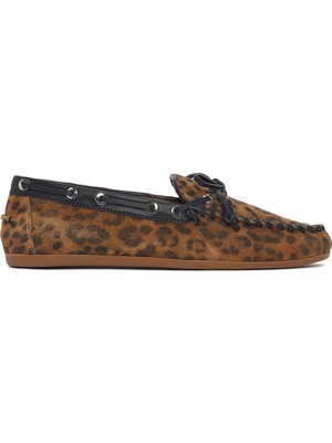 Derimod Kadın Leopar Desenli Süet Deri Loafer 26PFD552510