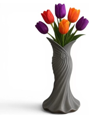 Tigea Accessories Plasti̇k Iskandi̇nav Bohem Kadin Plasti̇k 3D Vazo 22 cm Gri