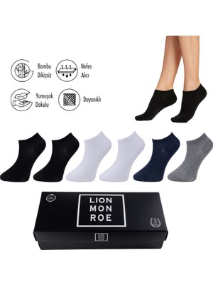 Lion Monroe Saf Bambu Erkek Patik Düz Siyah-Beyaz-Lacivert-Gri Çorap Dikişsiz Premium Hediye Kutulu 6'lı Prime Bamboo Serisi L5952AZNB