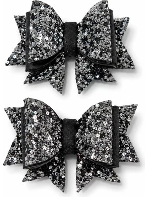 Tigea Accessories Işıltılı Glitter Tasarımlı Fiyonk Saç Tokası Gri Pullu