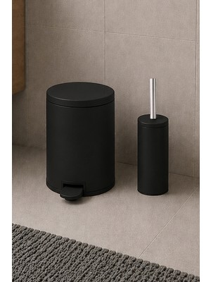 Primanova Cigo Compact 2'li Banyo Seti 3 Lt Çelik Çöp Kovası + Tuvalet Fırçası - Mat Siyah