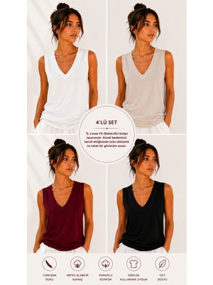 Hayalet Kadın V Yaka Kolsuz T-Shirt Ultra Soft Basic Bluz Loose Fit