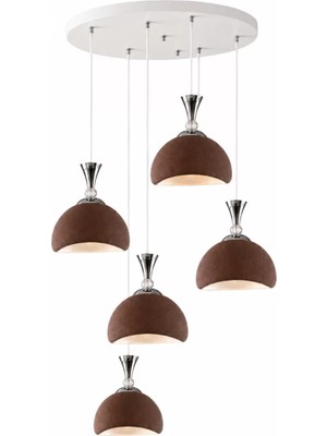 Tigea Accessories 5'li Modern Sarkıt Avize – Beton Görünümlü 3D Dekoratif Tavan Aydınlatması Kahverengi