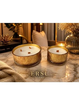 Ersu Store Eliysia Kristal Cam Doğal Soya Wax Kokulu Lüks 2li Cam Mumluk Takımı