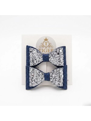Tigea Accessories El Yapımı Işıltılı Suni Deri Glitter Toka Seti 2'li Fiyonk Lacivert