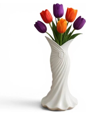 Tigea Accessories Plasti̇k Iskandi̇nav Bohem Kadin Plasti̇k 3 D Vazo 22 cm Beyaz