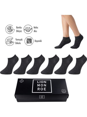 Lion Monroe Saf Bambu Erkek Patik Düz Antrasit Çorap Dikişsiz Premium Hediye Kutulu 6'lı Prime Bamboo Serisi L5952AZNB