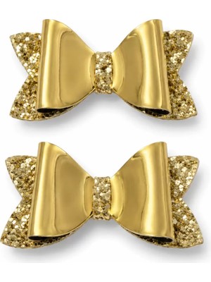 Tigea Accessories Glitter Detaylı Fiyonk Saç Tokası 2'li Set 6x3 cm Gold Simli