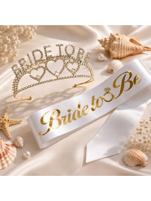 Bkmc Gold Bride To Be Taç ve Kuşak Seti Bekarlığa Veda Partisi Gelin Tacı Kuşağı