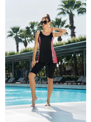 Ruko Maio Ruko Tankini Mayo Siyah Desenli Şortlu Deniz Havuz Takımı