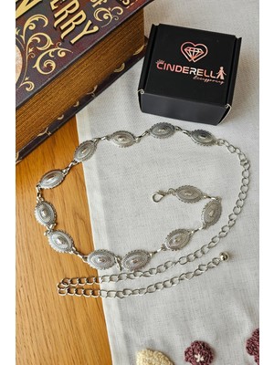 Cinderella Boho-Chic Vintage Güneş Patlaması Desenli Oval Ayarlanabilir Bel Zinciri - Bel Kolyesi Göbek Takısı