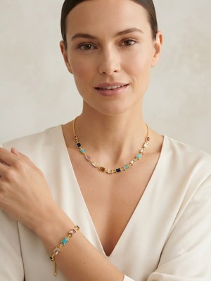 Rhea Jewelry Renkli Zirkon Taşlı Xuping Marka Çelik Kolye ve Bileklik Takı Seti – Gold Kaplama Kadın Kombin Takı