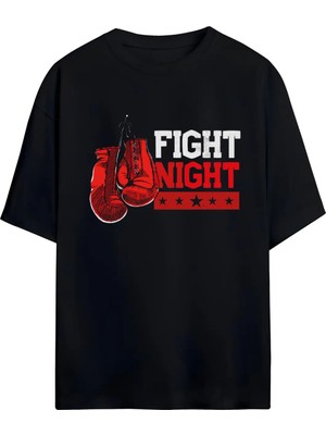  Fight Night Baskılı Unisex %100 Pamuklu Oversize T-Shirt