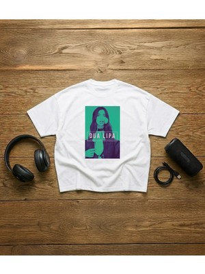  Dua Lipa Baskılı Unisex %100 Pamuklu Oversize T-Shirt