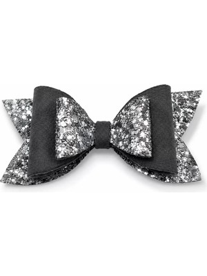 Popüler Sepet Glitter Detaylı Fiyonk Saç Tokası 9x5 cm Gri