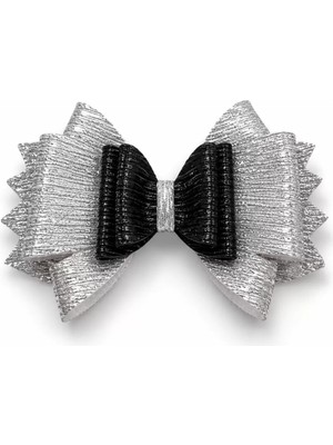 Popüler Sepet Glitter Detaylı Fiyonk Saç Tokası 9x6 cm Gri - Siyah