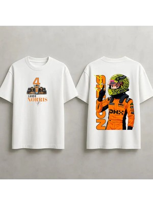  Lando Norris Formula 1 Baskılı Unisex %100 Pamuklu Oversize T-Shirt