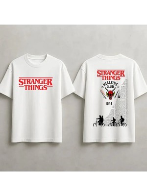  Stranger Things Baskılı Unisex %100 Pamuklu Oversize T-Shirt