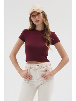 Urban Trend Store Urbantrendstore Kadın Bisiklet Yaka Likralı Kısa Kol Body Crop Bluz Günlük Şık Sade Yazlık Casual Crop Kadın Crop