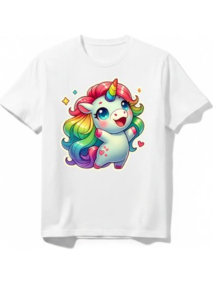 Urban Trend Store Urbantrendstore Summer Yaz Unicorn Temalı Unisex Kız Çocuk Erkek Çocuk Bisiklet Yuvarlak Yaka Basic Kısa Kollu %100 Pamuk Tişört
