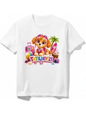 Urban Trend Store Urbantrendstore Paw Patrol Skye Tatildeyiz Özel Tasarım Unisex Kız Çocuk Erkek Çocuk Bisiklet Yuvarlak Yaka Basic Kısa Kollu %100 Pamuk Tişört
