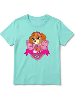 Urban Trend Store Urbantrendstore Paw Patrol Skye Unisex Kız Çocuk Bisiklet Yuvarlak Yaka Basic Kısa Kollu %100 Pamuk Tişört