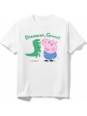 Urban Trend Store Urbantrendstore Peppa Pig Temalı Unisex Kız Çocuk Erkek Çocuk Bisiklet Yaka Tişört