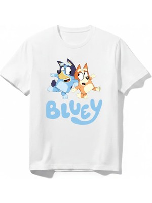 Urban Trend Store Urbantrendstore Bluey Baskılı Kız Çocuk Erkek Çocuk Bisiklet Yuvarlak Yaka Tişört