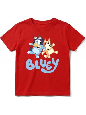 Urban Trend Store Urbantrendstore Bluey Baskılı Kız Çocuk Erkek Çocuk Bisiklet Yuvarlak Yaka Tişört