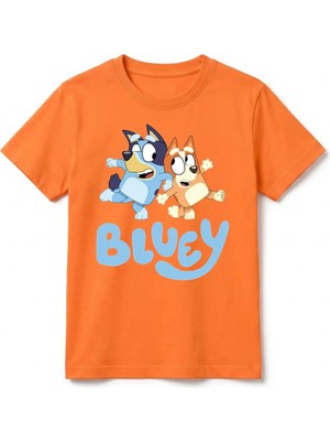 Urban Trend Store Urbantrendstore Bluey Baskılı Kız Çocuk Erkek Çocuk Bisiklet Yuvarlak Yaka Tişört