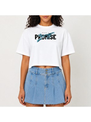Urban Trend Store Urbantrendstore Crop Tişört Beyaz Baskılı Rahat Kesim Raw Cut Basic Kısa Tshirt
