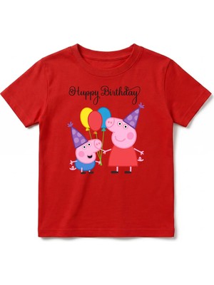 Urban Trend Store Urbantrendstore Peppa Pig Temalı Unisex Kız Çocuk Erkek Çocuk Bisiklet Yaka Tişört