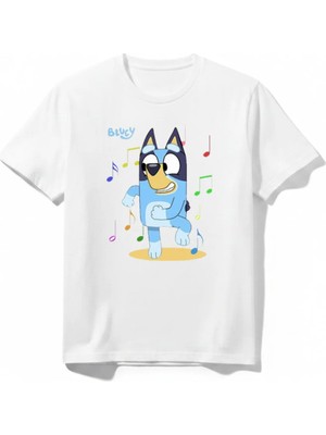 Urban Trend Store Urbantrendstore Bluey Baskılı Premium Bisiklet Yaka Pamuklu Kısa Kollu Çocuk ve Genç Tişört