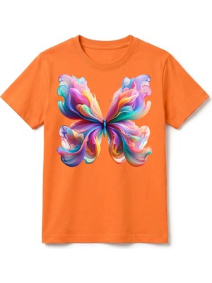 Urban Trend Store Urbantrendstore Kelebek Baskılı Unisex Kız Çocuk Erkek Çocuk Bisiklet Yuvarlak Yaka Basic Kısa Kollu %100 Pamuk Tişört