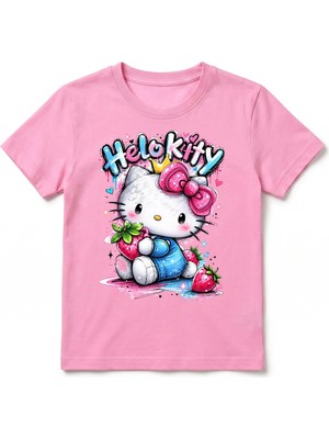 Urban Trend Store Urbantrendstore Hello Kitty Unisex Kız Çocuk Erkek Çocuk Bisiklet Yuvarlak Yaka Basic Kısa Kollu %100 Pamuk Tişört