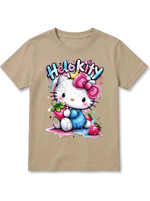 Urban Trend Store Urbantrendstore Hello Kitty Unisex Kız Çocuk Erkek Çocuk Bisiklet Yuvarlak Yaka Basic Kısa Kollu %100 Pamuk Tişört
