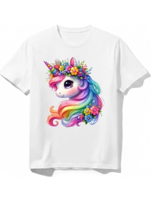 Urban Trend Store Urbantrendstore Unicorn Unisex Kız Çocuk Bisiklet Yuvarlak Yaka Basic Kısa Kollu %100 Pamuk Tişört