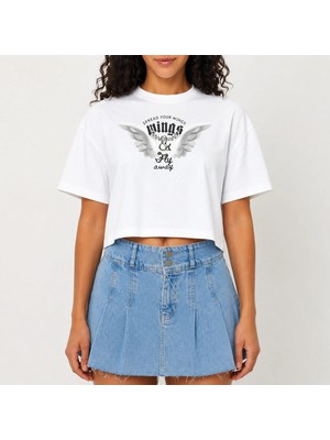 Urban Trend Store Urbantrendstore Crop Tişört Beyaz Baskılı Rahat Kesim Raw Cut Basic Kısa Tshirt