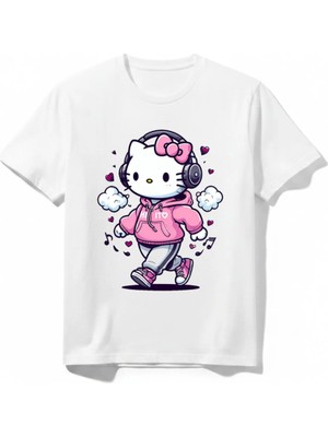 Urban Trend Store Urbantrendstore Hello Kity Unisex Kız Çocuk Erkek Çocuk Bisiklet Yuvarlak Yaka Basic Kısa Kollu %100 Pamuk Tişört