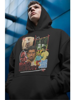 Sevbano Bad Bunny Rapper Şarkıcı Ön Baskılı Unisex Oversize Premium Hoodie