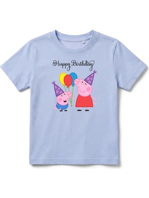 Urban Trend Store Urbantrendstore Peppa Pig Temalı Unisex Kız Çocuk Erkek Çocuk Bisiklet Yaka Tişört