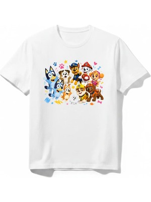 Urban Trend Store Urbantrendstore Paw Patrol Bluey Özel Tasarım Unisex Kız Çocuk Erkek Çocuk Bisiklet Yuvarlak Yaka Basic Kısa Kollu %100 Pamuk Tişört