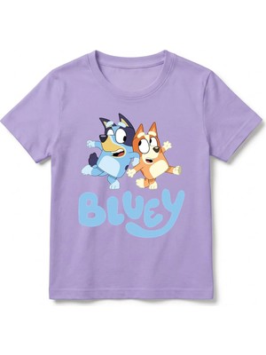 Urban Trend Store Urbantrendstore Bluey Baskılı Kız Çocuk Erkek Çocuk Bisiklet Yuvarlak Yaka Tişört